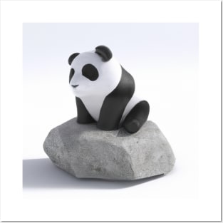 3d cute panda on a rock Posters and Art